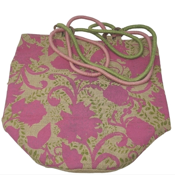 Earth Accessories | Pink & Green Double Strap Tote Satchel Bag (One Size) - Picture 1 of 13